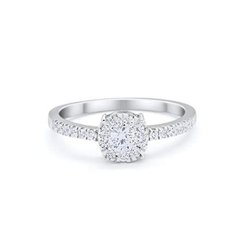 Cluster Flower Design Ring Round Simulated CZ 925 Sterling Silver